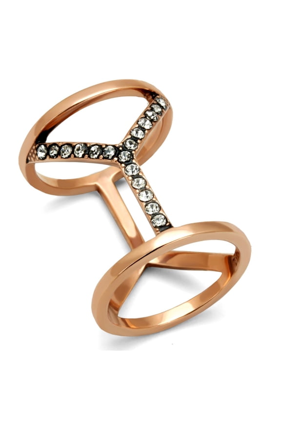 Luxe Jewelry Designs Women's Rose Gold Ion Plated Stainless Steel Ring with Crystal - Size 9