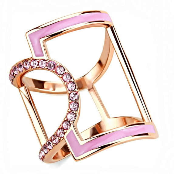 Luxe Jewelry Designs Women's Rose Gold Ion Plated Stainless Steel Ring with Light Rose Crystals -