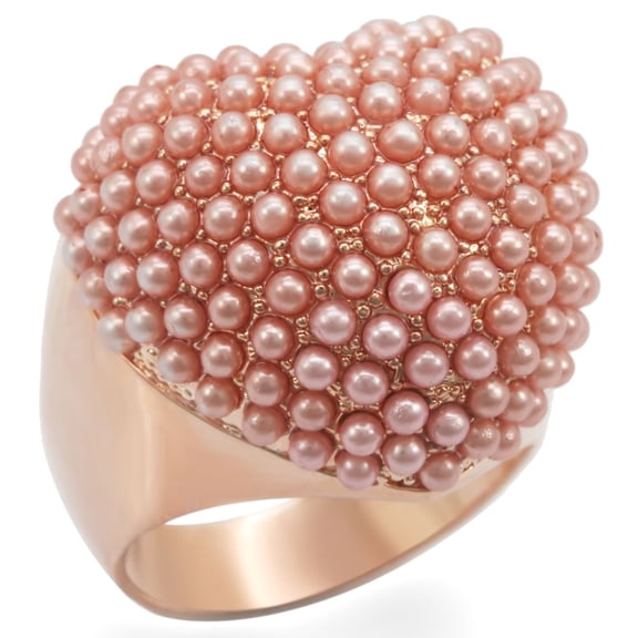 Luxe Jewelry Designs Women's Rose Gold Plated Heart Shaped Brass Ring with Synthetic Pearls - Size