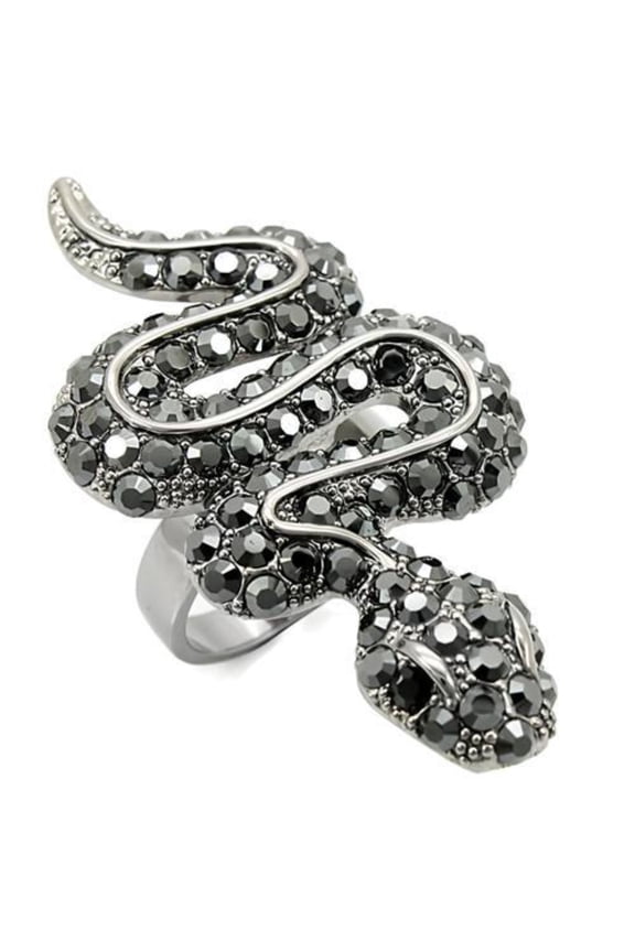 Luxe Jewelry Designs Women's Ruthenium Plated Brass Snake Ring with Top Grade Crystals Black Jet -