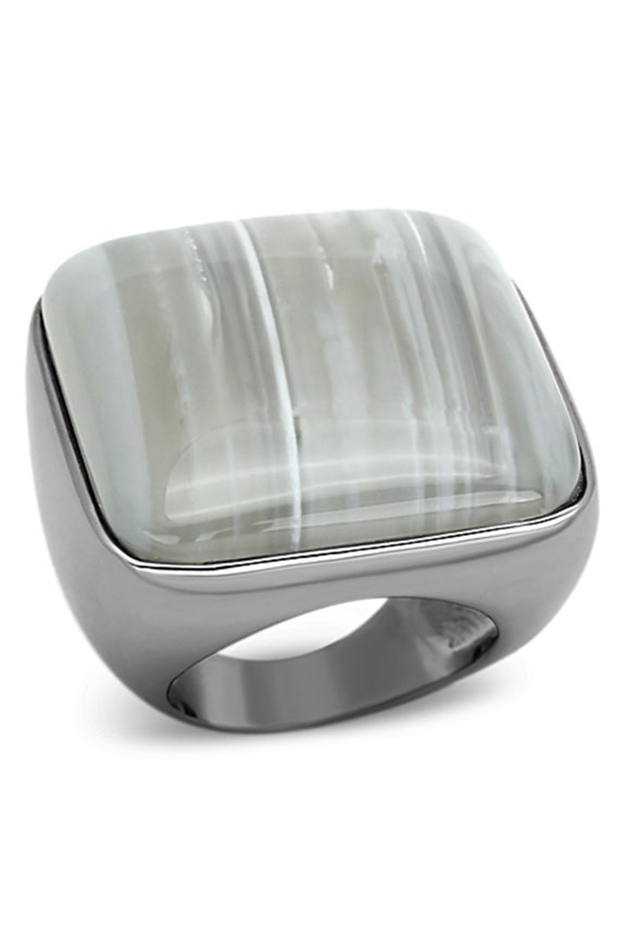 Luxe Jewelry Designs Women's Ruthenium Plated Ring with Semi Precious Light Gray Agate - Size 5