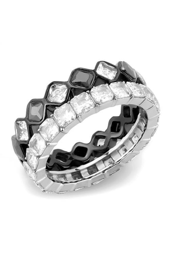 Luxe Jewelry Designs Women's Stackable Stainless Steel Ring Set  Black Diamond Cubic Zirconia, Size