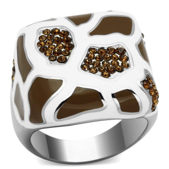 Luxe Jewelry Designs Women's Stainless Steel Animal Prints Ring with Brown Smoked Quartz Crystals -