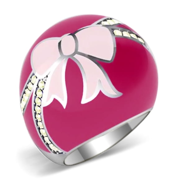 Luxe Jewelry Designs Women's Stainless Steel Bow Shaped Ring with Citrine Yellow Crystals - Size 5