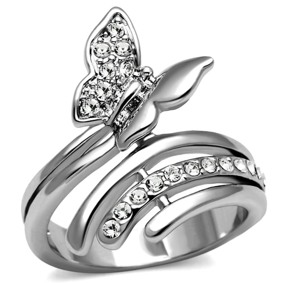 Luxe Jewelry Designs Women's Stainless Steel Butterfly Shaped Ring with CZ, Size 9 (Pack of 2)