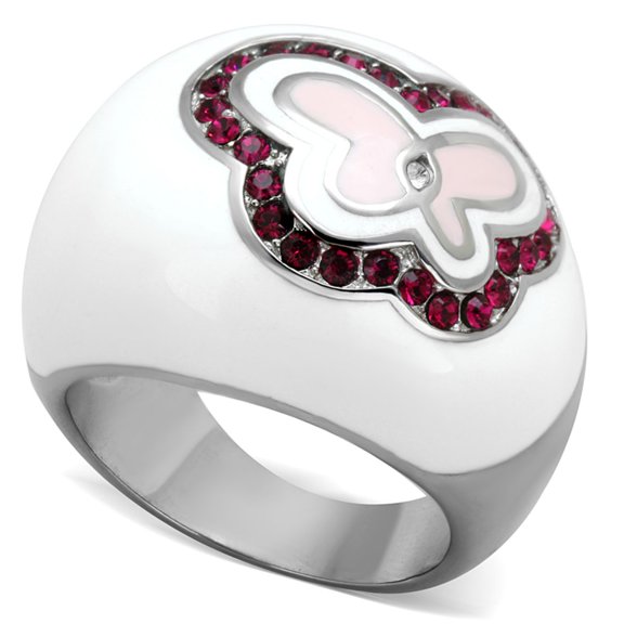 Luxe Jewelry Designs Women's Stainless Steel Butterfly Shaped Ring with Ruby Crystals - Size 9