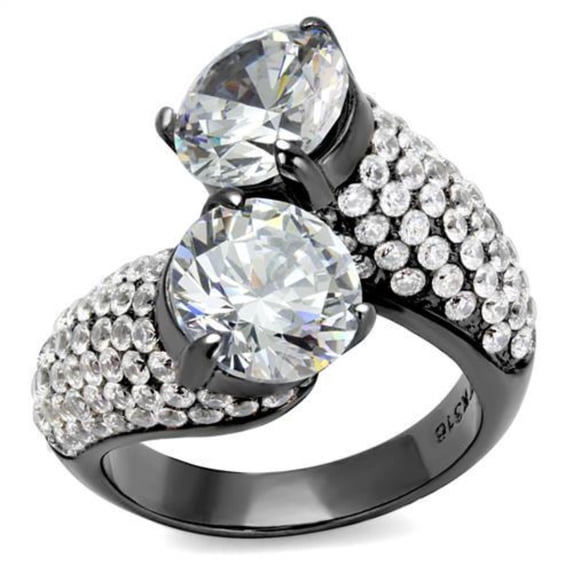 Luxe Jewelry Designs Women's Stainless Steel Bypass Ring with Round Cubic Zirconia - Size 9