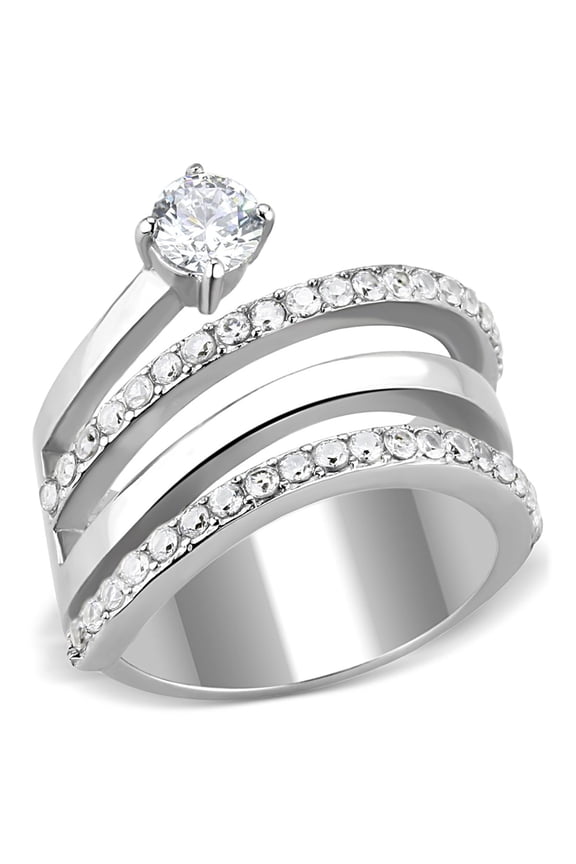 Luxe Jewelry Designs Women's Stainless Steel Channel Ring with Round Cubic Zirconia - Size 6 (Pack