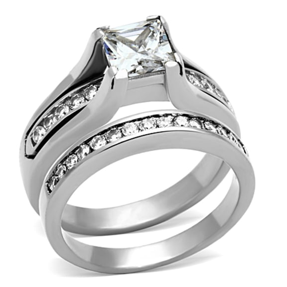 Luxe Jewelry Designs Women's Stainless Steel Channel Wedding Ring with Cubic Zirconia - Size 9