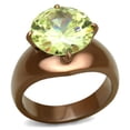 thumbnail image 1 of Luxe Jewelry Designs Women's Stainless Steel Coffee Light Ion Plated Ring with Apple Green CZ, Size, 1 of 4