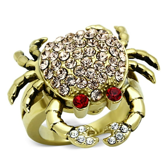 Luxe Jewelry Designs Women's Stainless Steel Crab Shaped Ring with Multi Color Crystals - Size 9