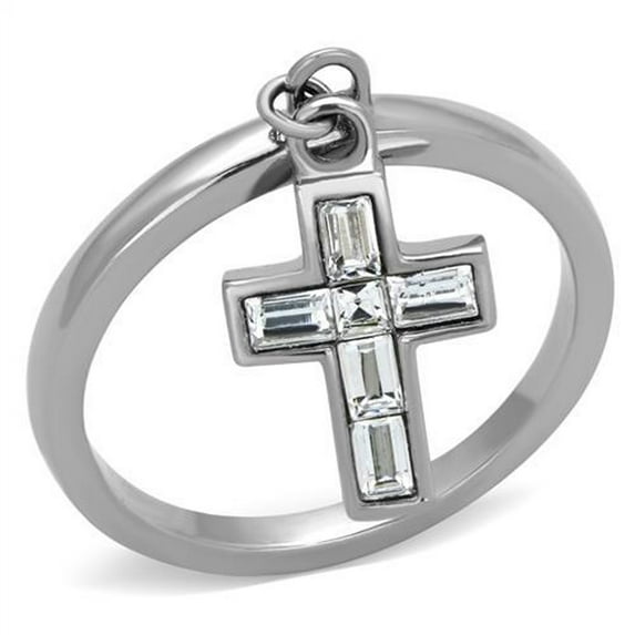 Luxe Jewelry Designs Women's Stainless Steel Cross Design Engagement Ring with AAA Grade CZ in Clear
