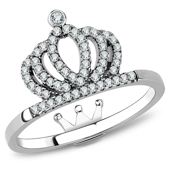 Luxe Jewelry Designs Women's Stainless Steel Crown Shaped Ring with CZ - Size 8 (Pack of 2)