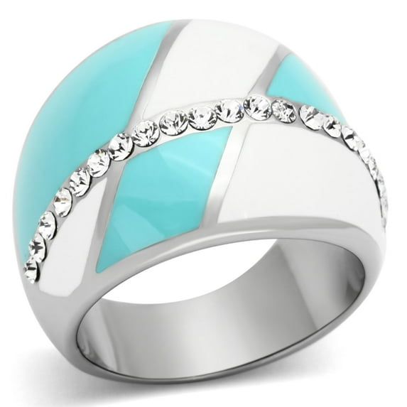 Luxe Jewelry Designs Women's Stainless Steel Dome Style Ring with Multicolor Epoxy and Clear