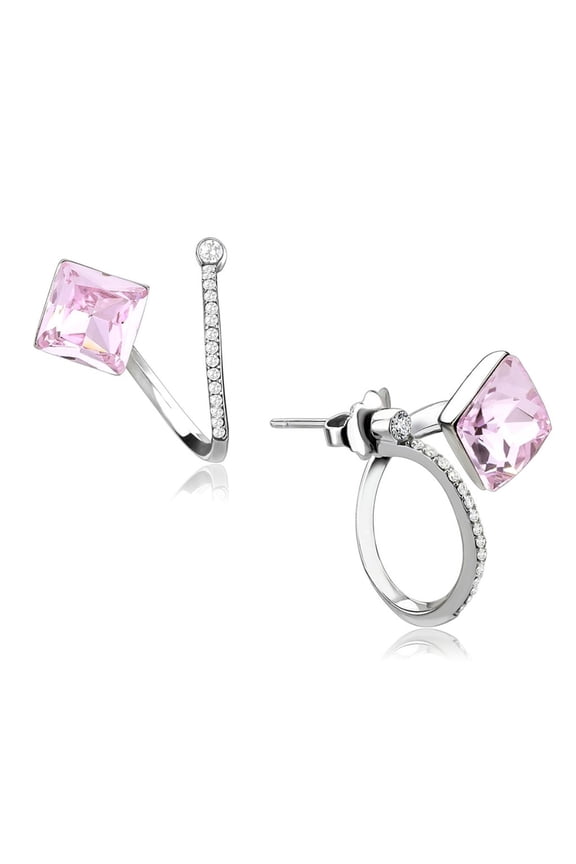 Luxe Jewelry Designs Women's Stainless Steel Earrings with Light Rose Crystal