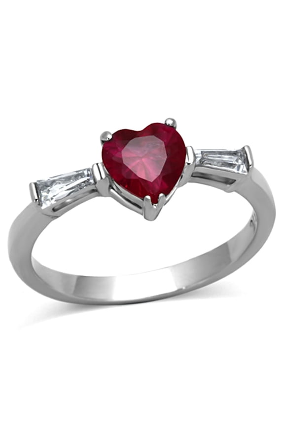 Luxe Jewelry Designs Women's Stainless Steel Engagement Ring With Heart Shaped Ruby Cubic Zirconia -
