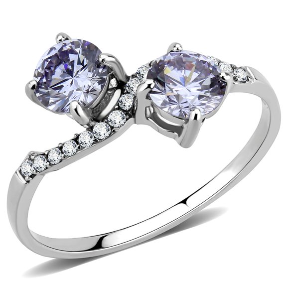 Luxe Jewelry Designs Women's Stainless Steel Engagement Ring with AAA Grade CZ Light Amethyst - Size