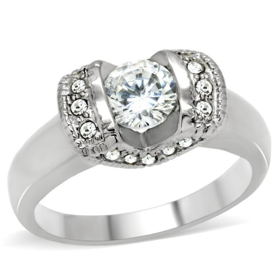 Luxe Jewelry Designs Women's Stainless Steel Engagement Ring with CZ Stones - Size 10 (Pack of 2)