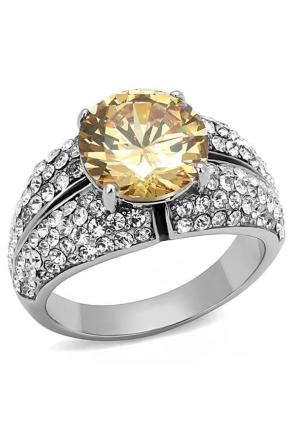 Luxe Jewelry Designs Women's Stainless Steel Engagement Ring with Champagne Cubic Zirconia - Size 5