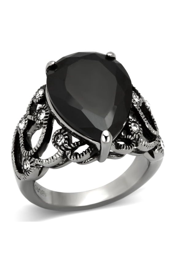 Women's Stainless Steel Engagement Ring with Cubic Zirconia Black Jet Stone - Size 5