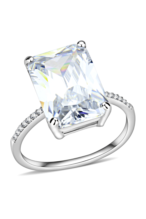 Luxe Jewelry Designs Women's Stainless Steel Engagement Ring with Emerald Shaped Cubic Zirconia -