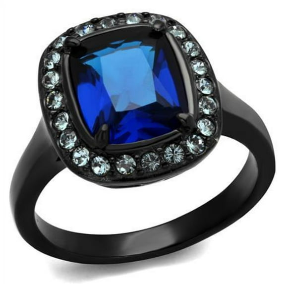 Luxe Jewelry Designs Women's Stainless Steel Engagement Ring with Montana Blue Synthetic Glass Stone