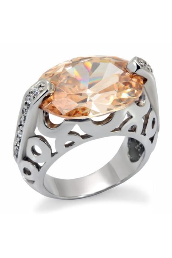 Luxe Jewelry Designs Women's Stainless Steel Engagement Ring with Oval Champagne Cubic Zirconia -