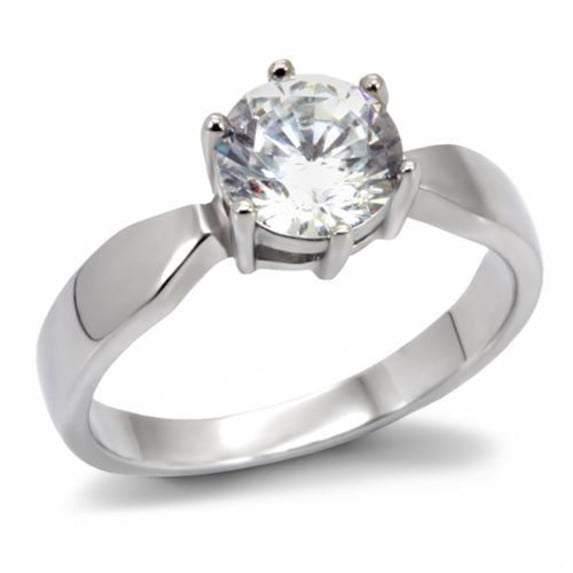 Luxe Jewelry Designs Women's Stainless Steel Engagement Ring with Round Shaped CZ - Size 10 (Pack of