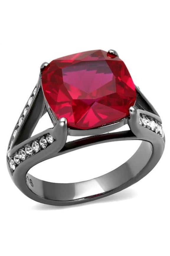 Luxe Jewelry Designs Women's Stainless Steel Engagement Ring with Ruby Corundum Synthetic Stone,