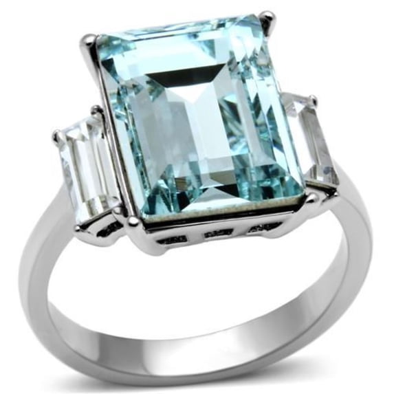 Luxe Jewelry Designs Women's Stainless Steel Engagement Ring with Sea Blue Crystals - Size 7