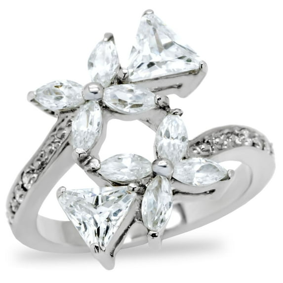Luxe Jewelry Designs Women's Stainless Steel Flower Design Ring with Cubic Zirconia Stones - Size 6