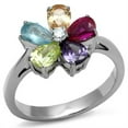 thumbnail image 1 of Luxe Jewelry Designs Women's Stainless Steel Flower Shaped Ring with Multi Color Cubic Zirconia, 1 of 4