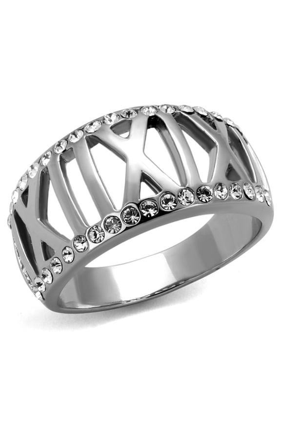 Luxe Jewelry Designs Women's Stainless Steel Gypsy Ring with Clear Crystals - Size 10 (Pack of 2)