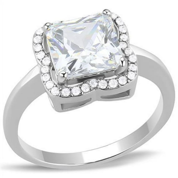 Luxe Jewelry Designs Women's Stainless Steel Halo Engagement Ring with Square CZ - Size 9 (Pack of