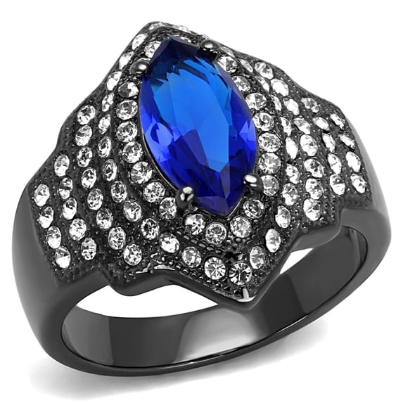 Luxe Jewelry Designs Women's Stainless Steel Halo Ring with Sapphire Synthetic Glass Stone - Size 6