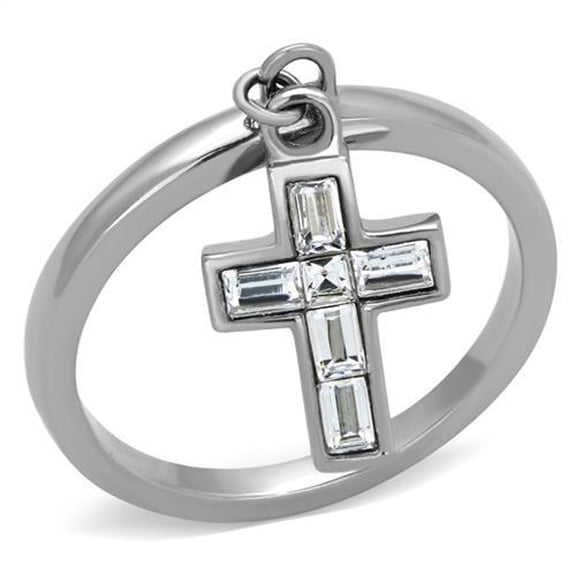 Luxe Jewelry Designs Women's Stainless Steel Hanging Cross Ring with Clear CZ - Size 8 (Pack of 2)