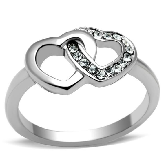 Luxe Jewelry Designs Women's Stainless Steel Heart Designed Ring with Clear Crystals - Size 9 (Pack