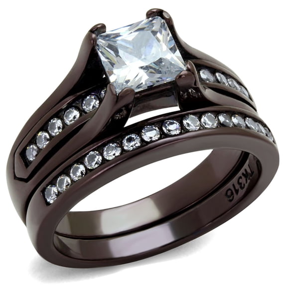 Luxe Jewelry Designs Women's Stainless Steel IP Brown Plated Wedding Ring with Cubic Zirconia - Size