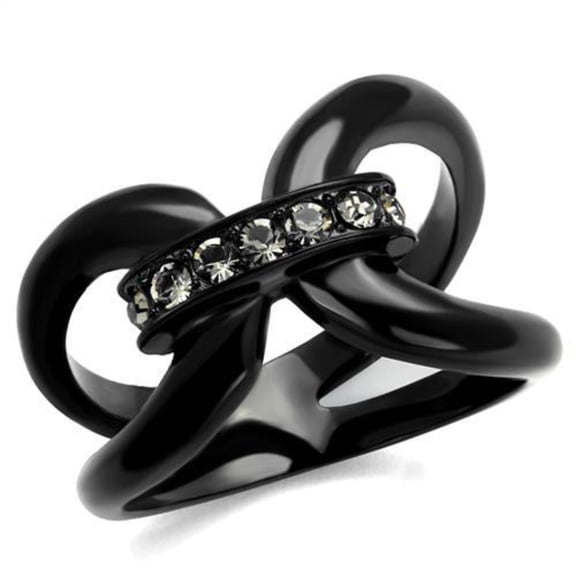 Luxe Jewelry Designs Women's Stainless Steel Knot Design Ring with Black Diamond Crystals - Size 8
