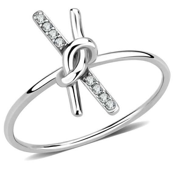 Luxe Jewelry Designs Women's Stainless Steel Knot Shaped Ring with AAA Grade Cubic Zirconia - Size 5