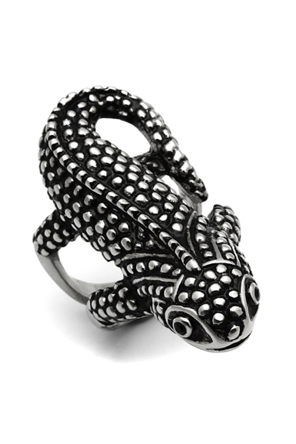 Luxe Jewelry Designs Women's Stainless Steel Lizard Design Ring with Black Jet Crystals - Size 10