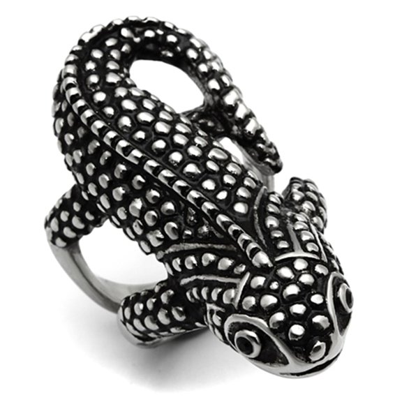 Luxe Jewelry Designs Women's Stainless Steel Lizard Design Ring with Black Jet Crystals - Size 5