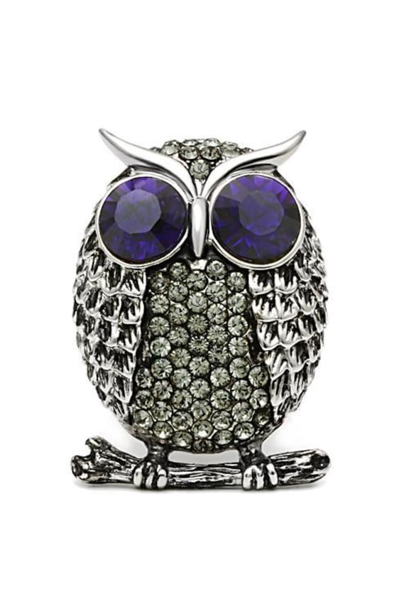 Luxe Jewelry Designs Women's Stainless Steel Owl Ring with Amethyst Crystals - Size 7 (Pack of 2)