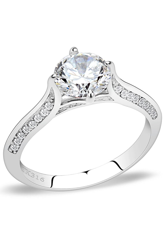 Luxe Jewelry Designs Women's Stainless Steel Pave Cathedral Engagement Ring with Cubic Zirconia -