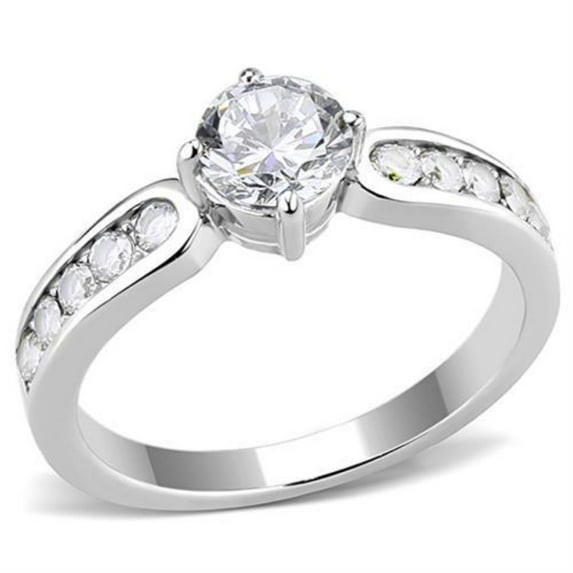 Luxe Jewelry Designs Women's Stainless Steel Pave Engagement Ring with Round Cubic Zirconia - Size 6