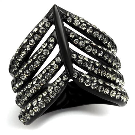 Luxe Jewelry Designs Women's Stainless Steel Pave Ring with Black Diamond Crystals - Size 6 (Pack of