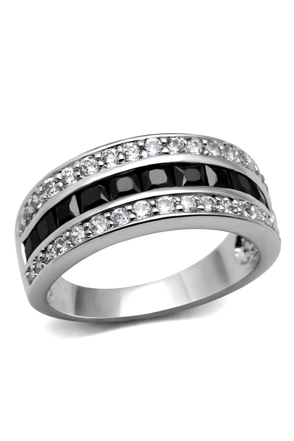 Luxe Jewelry Designs Women's Stainless Steel Pave Ring with Black Diamond Cubic Zirconia, Size 7