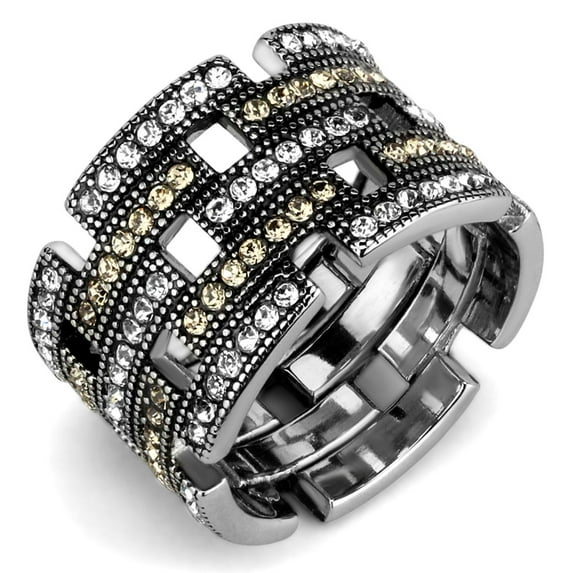 Luxe Jewelry Designs Women's Stainless Steel Pave Ring with Multicolor Crystals - Size 5