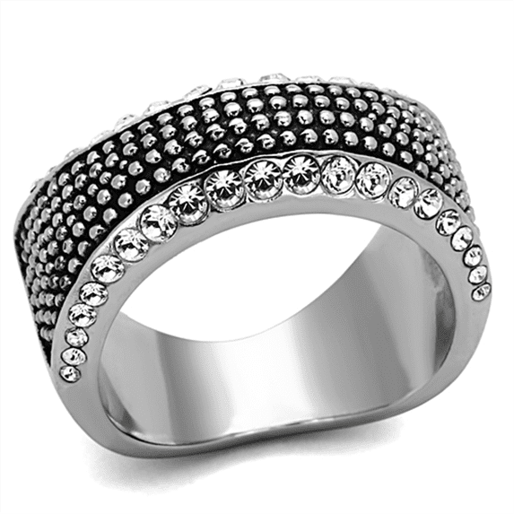 Luxe Jewelry Designs Women's Stainless Steel Pave Ring with Round Crystals - Size 5 (Pack of 2)