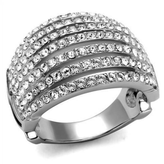 Luxe Jewelry Designs Women's Stainless Steel Pave Ring with Round Top Grade Crystals, Size 6